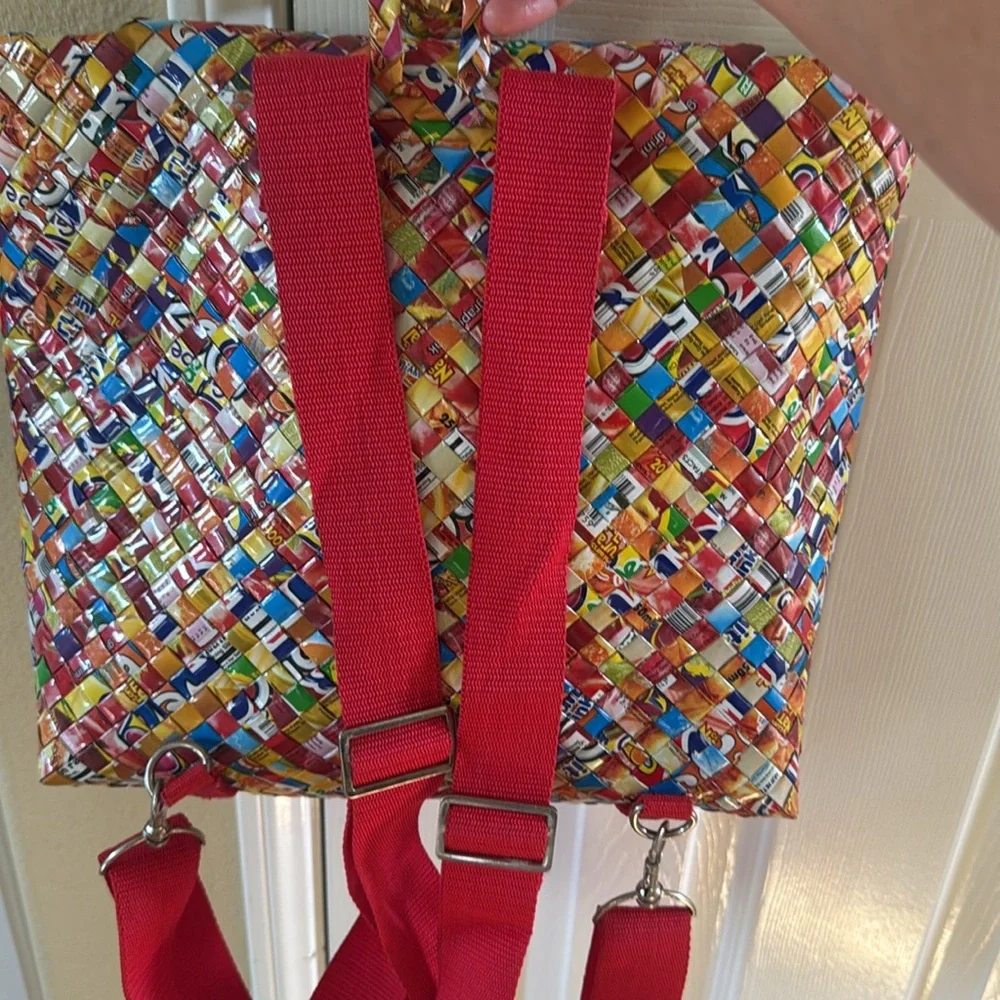 Vintage Candy wrapper multicolor Backpack with Artistic Design one of the kind
